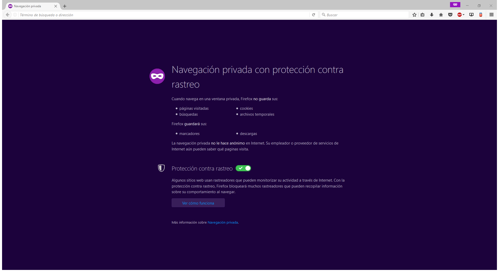 pestaña de incognito de firefox